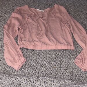 Women's Pink Long Sleeve Crop Top Medium
